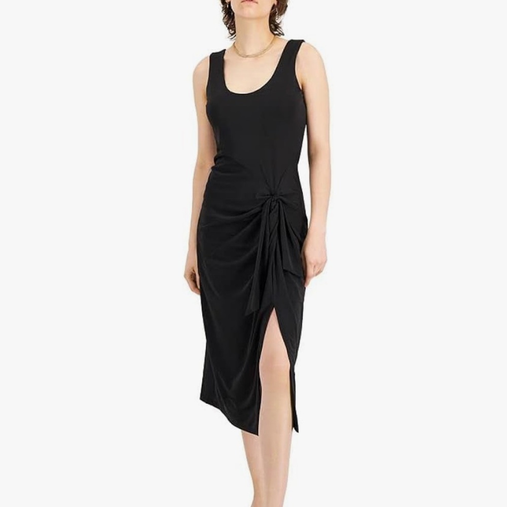 INC International Concepts Sleeveless Tie Front Black Midi Dress Size Large NWT